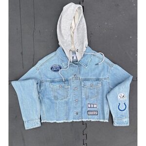 Indianapolis Colts Cropped Denim Jacket with Gray Hoody NFL Football Fan Apparel